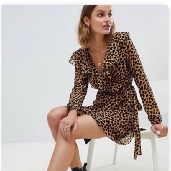 Free People Dresses & Skirts - NWT FREE PROPLE LEOPARD RUFFLE WRAP DRESS, SZ SM/M